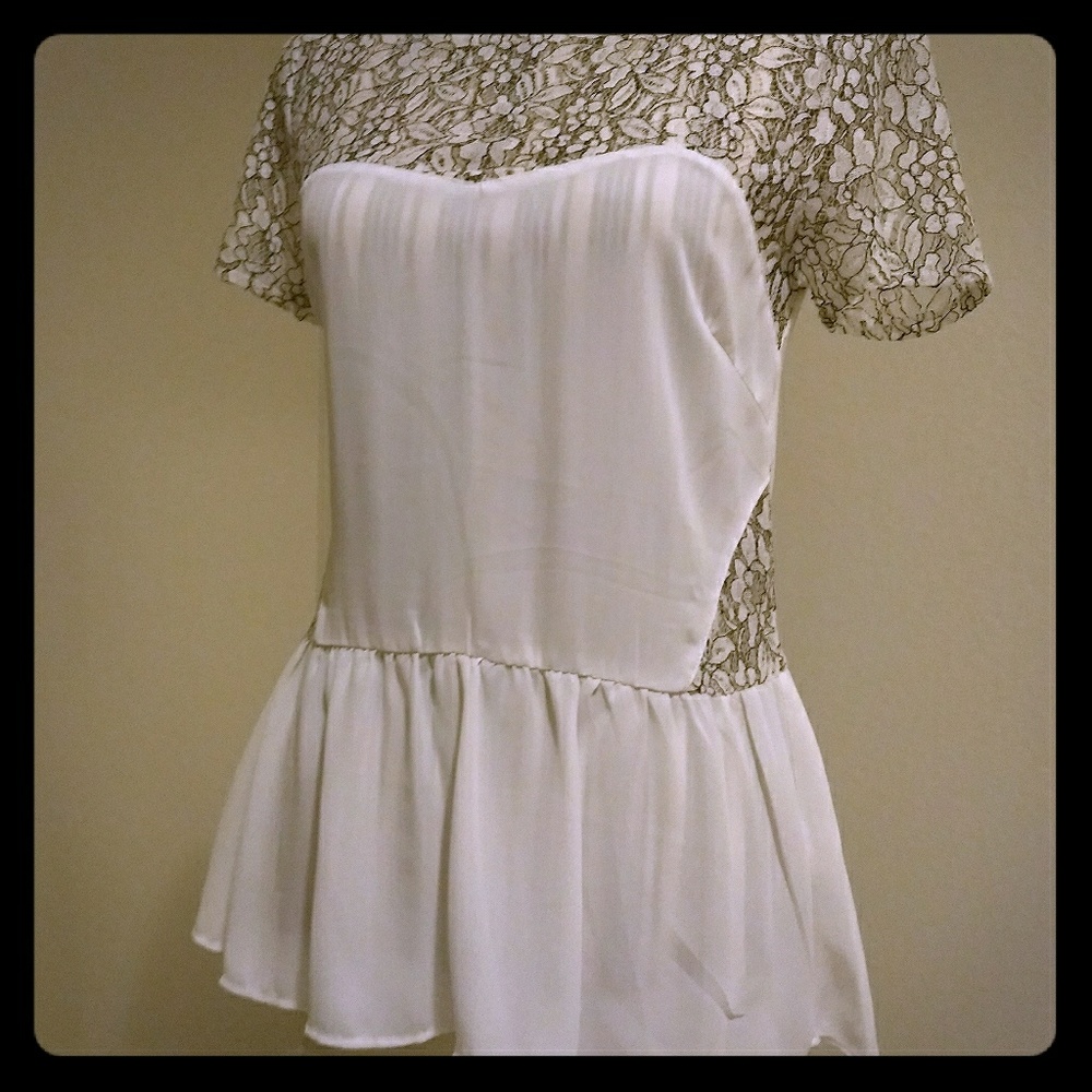 White Lace Black Trim Lightweight Blouse